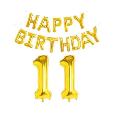 Imagem de Balões De Folha Dourados De Feliz Aniversário 15 Peças Decoração De Fe