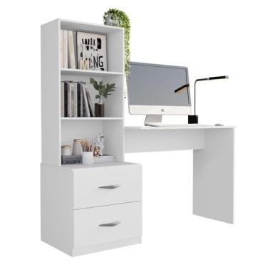 Imagem de Escrivaninha Industrial，Escrivaninha Mesa Computador 2 Prateleiras 2 Gavetas Compacto Ônix Escritorio Quarto Home Office(Branco)