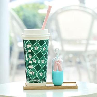 Imagem de Canudo de beber silicone reutilizável dobrável com estojo transporte e escova limpeza grau alimentar lavável lava-louça design portátil para fácil uso