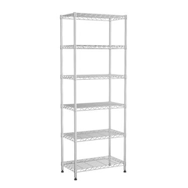Imagem de Prateleiras de arame de 6 camadas, estantes de arame, prateleiras de metal de cozinha, rack de armazenamento com prateleiras ajustáveis, para lavanderia, banheiro, cozinha, armário de despensa
