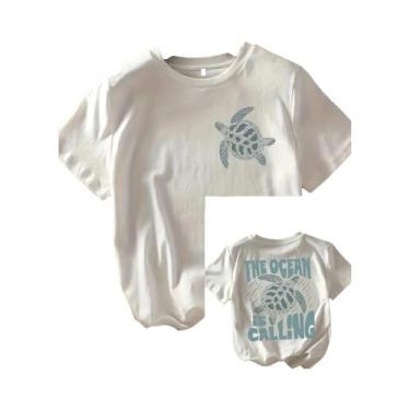 Imagem de Camiseta Feminina De Manga Curta Com Estampa Vibrante De Tartaruga E P