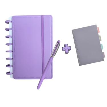 Imagem de Caderno Inteligente A5 Recarregável – Capa Dura com 8 Discos, Separador e Caneta Glitter (Lilás)