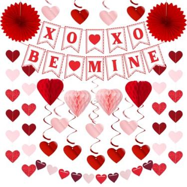 Imagem de Faixa de coração rosa para decoração de festa - 14 kits de flâmulas de guirlanda, leques de flores de papel, decoração de favo de mel Hugfond