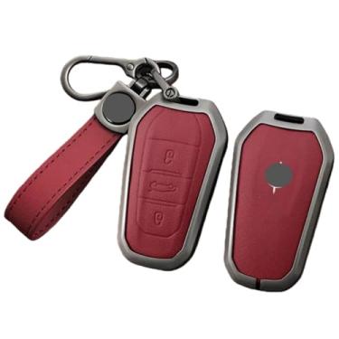 Imagem de Capa de couro para chave de carro, compatível com opel mokka/corsa/astra/combo/grandland/insignia/fronta, liga de zinco(E-red keyring)