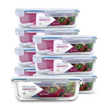 Imagem de Kit 8 Potes de Vidro Retangular com Tampa Hermética 2800ml - NABOX, Az