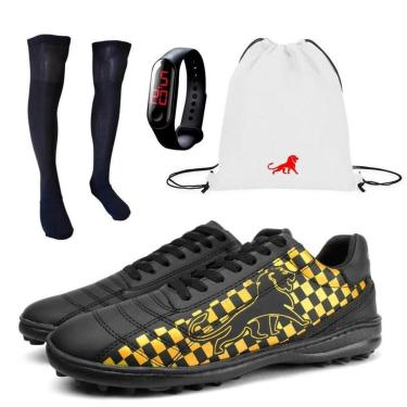 Imagem de Chuteira Society Masculina + Meião + Bolsa Branco + Relógio-Masculino