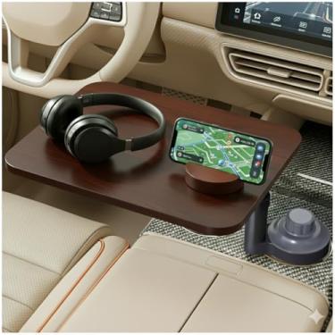Imagem de Duryeo Mesa de bandeja de carro e mesa de laptop de carro, montagem de laptop de madeira giratória de 360° com altura ajustável, bandeja de volante, mesa de suporte de copo, compatível com Tesla e a