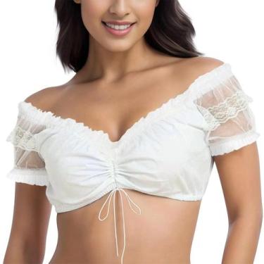 Imagem de Blusa Harajuku Preta E Branca Elegante, Top Cropped Dirndl Com Renda, 