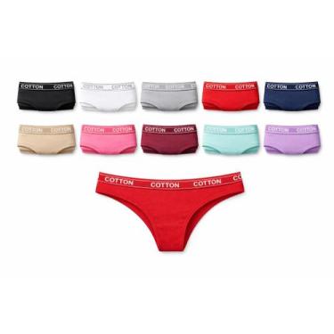 Imagem de Kit com 10 Calcinhas Tipo Tanga em Cotton Reforçado  94% Algodão  6% E