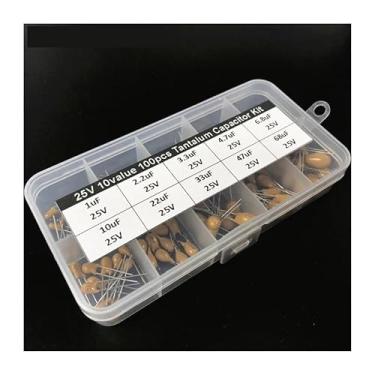 Imagem de 10values 100pcs 25V 1uF 2.2uF 3.3uF 4.7uF 6.8uF 10uF 22uF 33uF 47uF 68uF Kit sortido de capacitor de tântalo com caixa de armazenamento