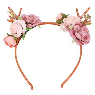 Imagem de Ainoli moda flor rena chifres bandana floral guirlanda coroa para festa cosplay casamento natal (Rosa Escuro)