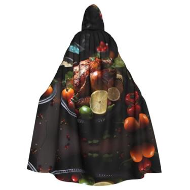 Imagem de QAZWZML Economical Adult Hooded Cloak Halloween Full Tantalizing roast turkey Print Cape for Costume Party & Cosplay