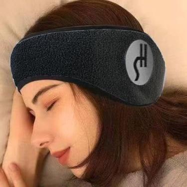 Imagem de Protetor de ouvido 2 em 1 máscara de dormir de pelúcia máscara de dormir Eyemuff Eye Cover para relaxar quente, olhos vendados, tampões de ouvido à prova de som (1 peça preta)