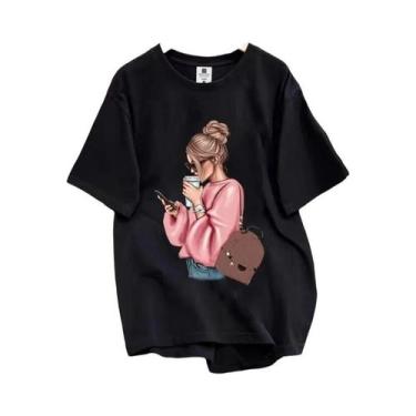 Imagem de Camiseta Feminina De Verão Com Estampa Coreana, Manga Curta, Casual, G