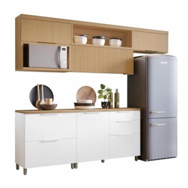 Imagem de Armário De Cozinha Completa 100% Mdf 5 Portas 4 Gavetas Mariah Nesher Madeirado/Branco