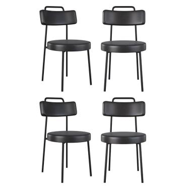 Imagem de Kit 04 Cadeiras Sala De Jantar Kobe Estofada Com Encosto Couríssimo Preto - Abmaza