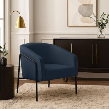 Imagem de Poltrona Sala Industrial Alta Preto Stella Suede Azul M D03 - D'rossi