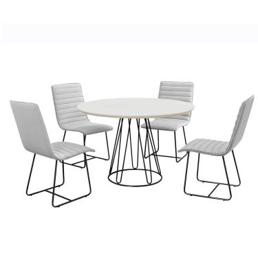 Imagem de Sala De Jantar 1,00M Base Preta Com 04 Cadeiras Laca Branco