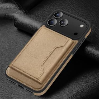 Imagem de Capa carteira de luxo em couro para iPhone 17 Air 16 15 14 Plus 13 12 11 Pro Max com fecho magnético resistente (para iPhone 16e/Dourado Fosco)