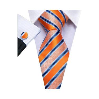 Imagem de Conjunto De Gravata, Abotoaduras E Lenço De Bolso Jacquard Laranja Mas