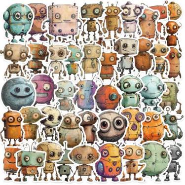 Imagem de Pacote de adesivos Whimsical Robot, 50 peças de desenho animado para c