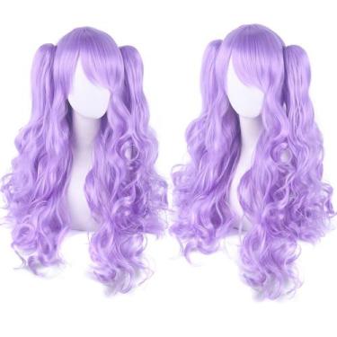 Imagem de Peruca de cosplay estilo Lolita roxa longa encaracolada com caudas gêm