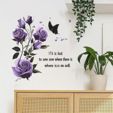 Imagem de Adesivos de parede Purple Rose com Inspirational Quote PVC 30x59cm - y