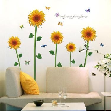 Imagem de Adesivos de parede Girassol com borboletas PVC 60x90cm - yiweisai