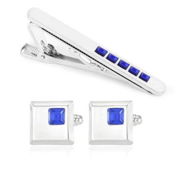 Imagem de Conjunto de abotoaduras e barras de gravata para homens Square Blue Di