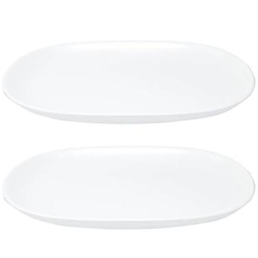 Imagem de Kit 2 Travessas Oval Melamina 26x17cm Rasa Buffet Branca Restaurante Salada Petiscos Aperitivos Bar