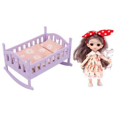 Imagem de Berço de madeira em miniatura Baby Doll Cradle Bed Toyvian Home Decor