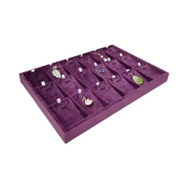 Imagem de Bandeja Expositora De Joias Em Veludo Roxo Para Anéis, Brincos, Colare