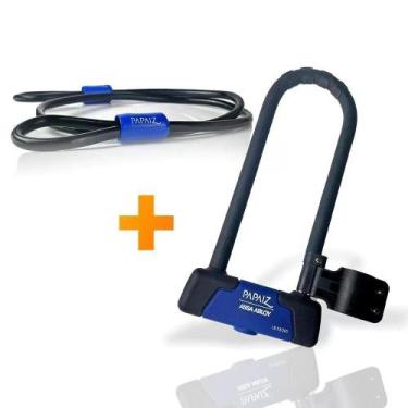 Imagem de Cadeado Trava U-lock Papaiz + Cabo Aço 1,2m Bicicleta Moto