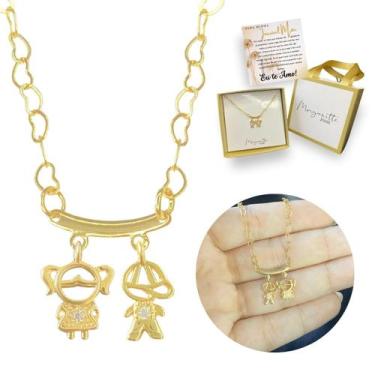 Imagem de Colar Filhos Pingentes menino e menina Banhado Ouro18k Lindo - Morgani