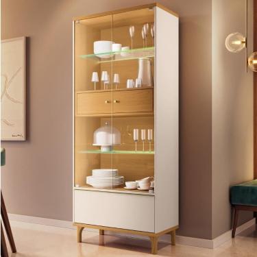 Imagem de Cristaleira Portas De Vidro Com Led 76cm Delux Off/cinamomo H01 - Mpozenato