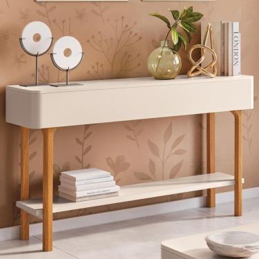 Imagem de Aparador Sala De Estar 136cm Com Prateleira Fiero Off White - Hb Móveis