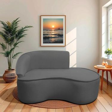 Imagem de Divã Recamier Curvo Sala De Estar Recepção Marrocos 150cm Lado Direito Linho Cinza Escuro