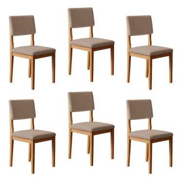 Imagem de Conjunto 6 Cadeiras para Sala de Jantar Pés Madeira Maciça Carol Cinamomo/Bege