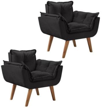 Imagem de Kit 2 Poltronas Opalla Pés Palito 1 Lugar predominância da cor Preto. 