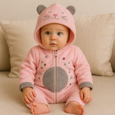 Imagem de Macacão Infantil Plush Bebê Fantasia Manga E Capuz Temático - - BEBE E