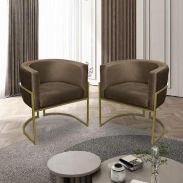 Imagem de Kit 02 Poltronas para Sala Decorativa Luna Base Ferro Dourado Veludo M
