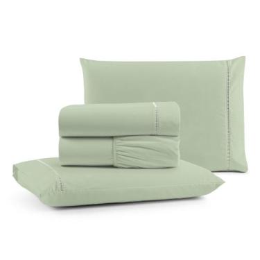 Imagem de Jogo de Lençol Casal Padrão Premium Soft 600 Fios Micropercal Verde Po