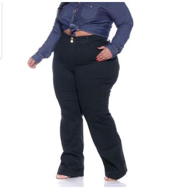Imagem de Calça Flare Jeans Black Intenso Feminina Plus Size, 52, Preto