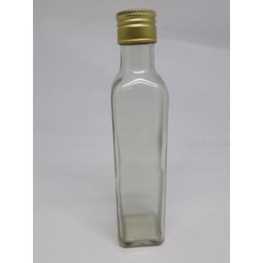 Imagem de 10 Garrafas de Vidro 250ml Quadrada c/ Tampa Dourada - não especificad