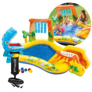 Imagem de Centro de Diversões Inflável Parque dos Dinossauros Infantil com Piscina 216L e Bomba de Inflar Intex
