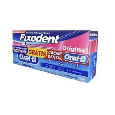 Imagem de Kit Fixodent Creme Fixador De Dentaduras 39g + Creme Dental Oral-B 70g