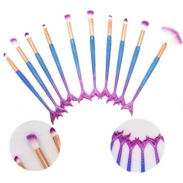 Imagem de Pincel Kit 10 Peças Sereia Maquiagem Make Up Sombra Mermaid Portatil