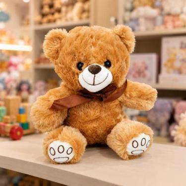 Imagem de Urso de Pelúcia Toninho com Laço 25cms Cor:Marrom Claro - Fizzy, Marro