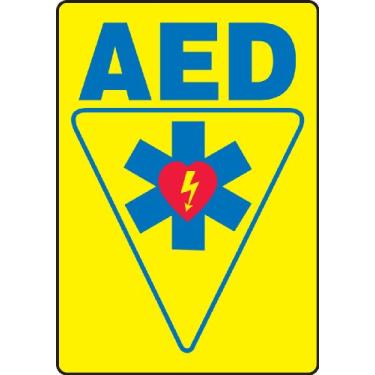 Imagem de Accuform MFSD602XV Placa adesiva dura-vinil, legenda "AED", 25,4 cm de comprimento x 17,8 cm de largura x 0 cm de espessura, azul/vermelho em amarelo