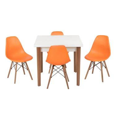 Imagem de Conjunto Mesa de Jantar Luiza 80cm Branca com 4 Cadeiras Eames Eiffel - Laranja